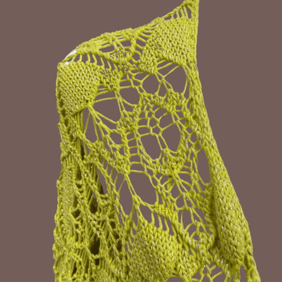 Betsey Johnson Cardigan | Apple Green Crochet | Size M | Vintage - Picture 2 of 7